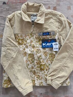 Kavu Beige Corduroy Jacket with Olive Floral Trim